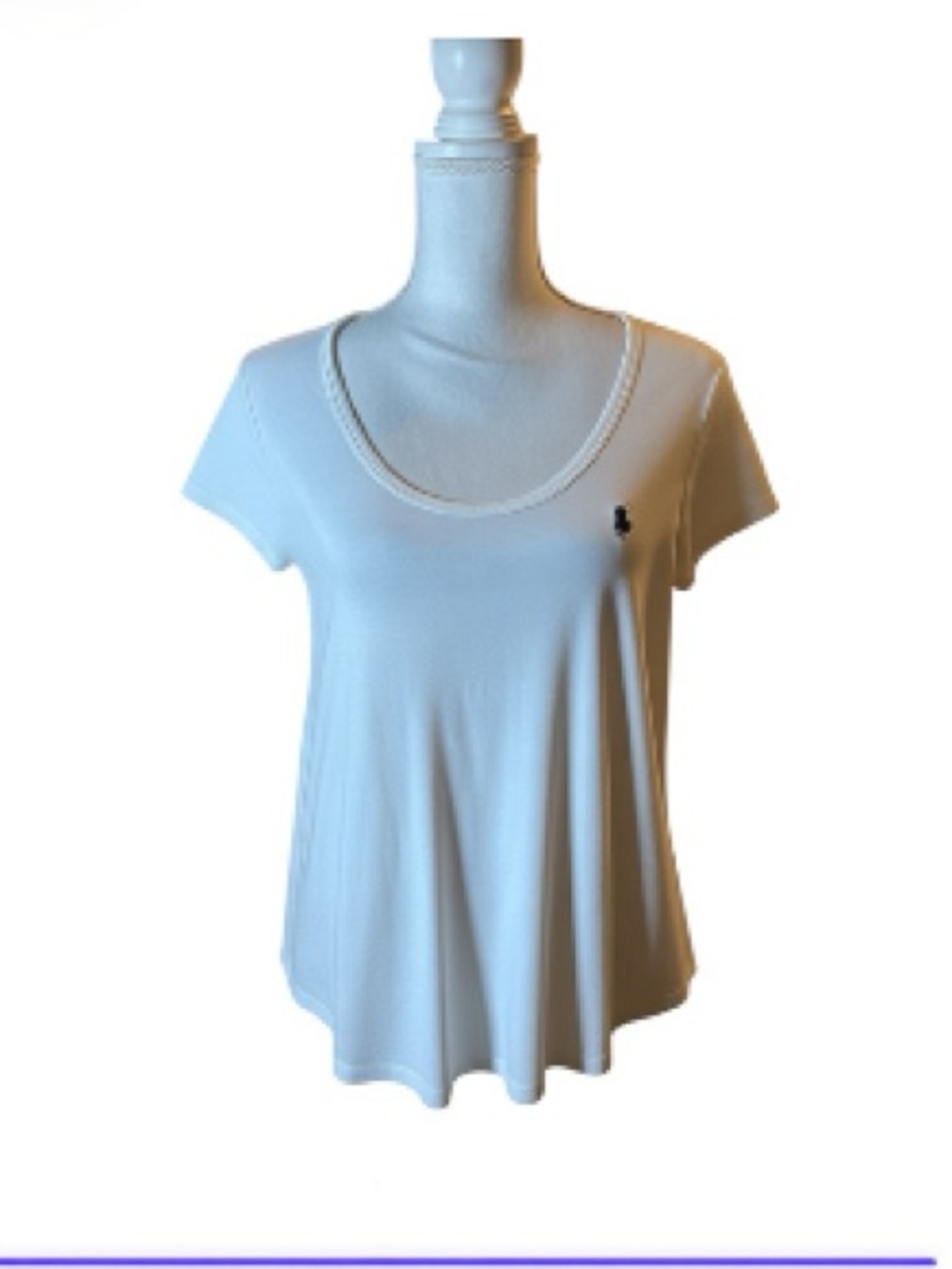 Ralph Lauren White Scoop Neck Short Sleeve Tee with Navy Pony
